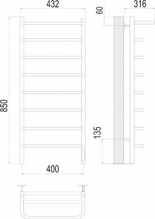 Полка П8 400х850 Электро (quick touch) Полотенцесушитель  TERMINUS Южно-Сахалинск - фото 3