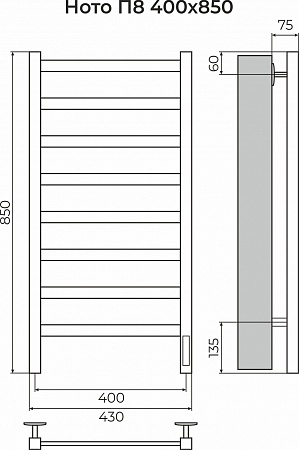 Ното П8 400х850 Электро (quick touch) Полотенцесушитель TERMINUS Южно-Сахалинск - фото 3